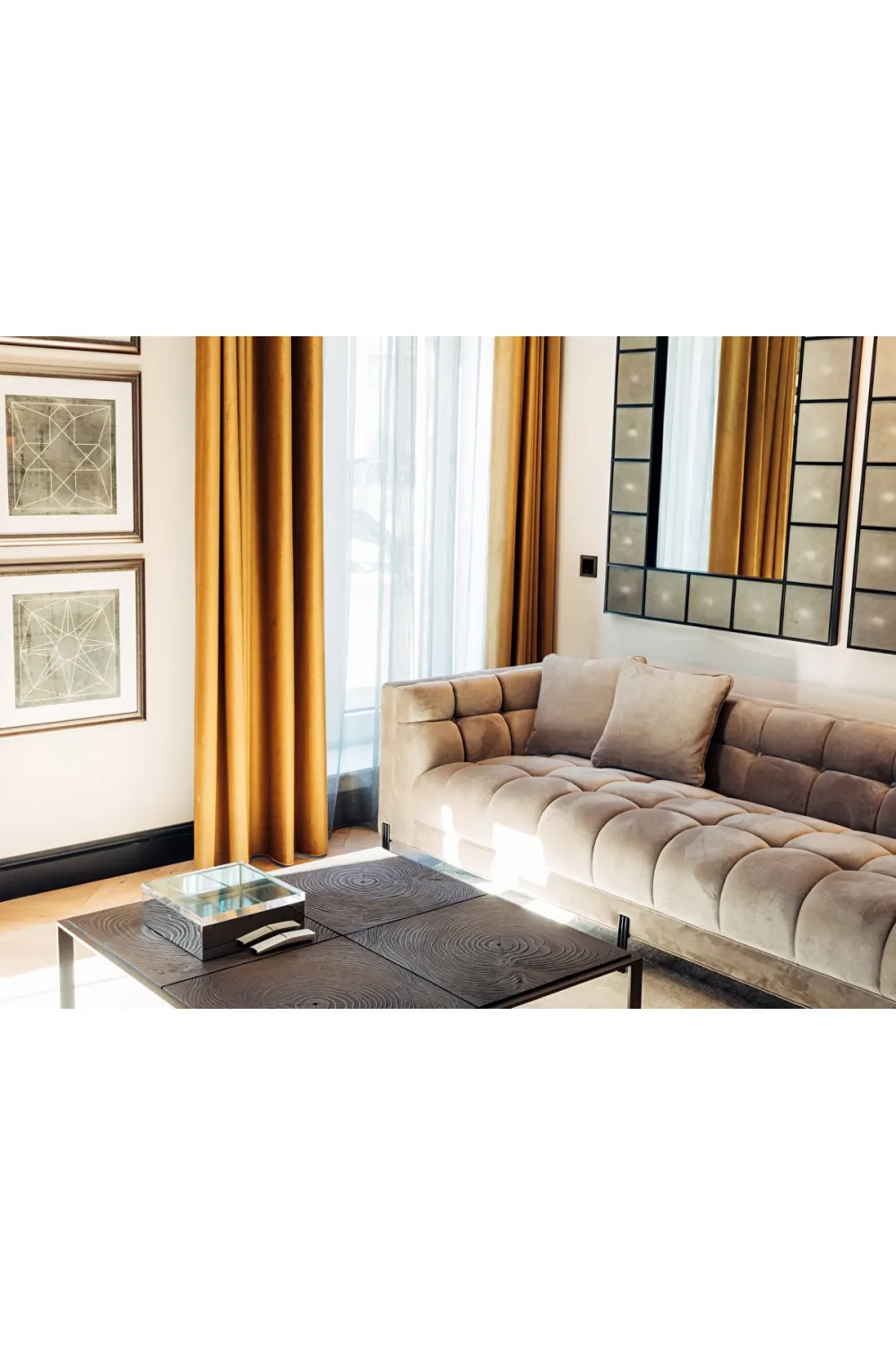 Greige Velvet Tufted Sofa | Eichholtz Sienna