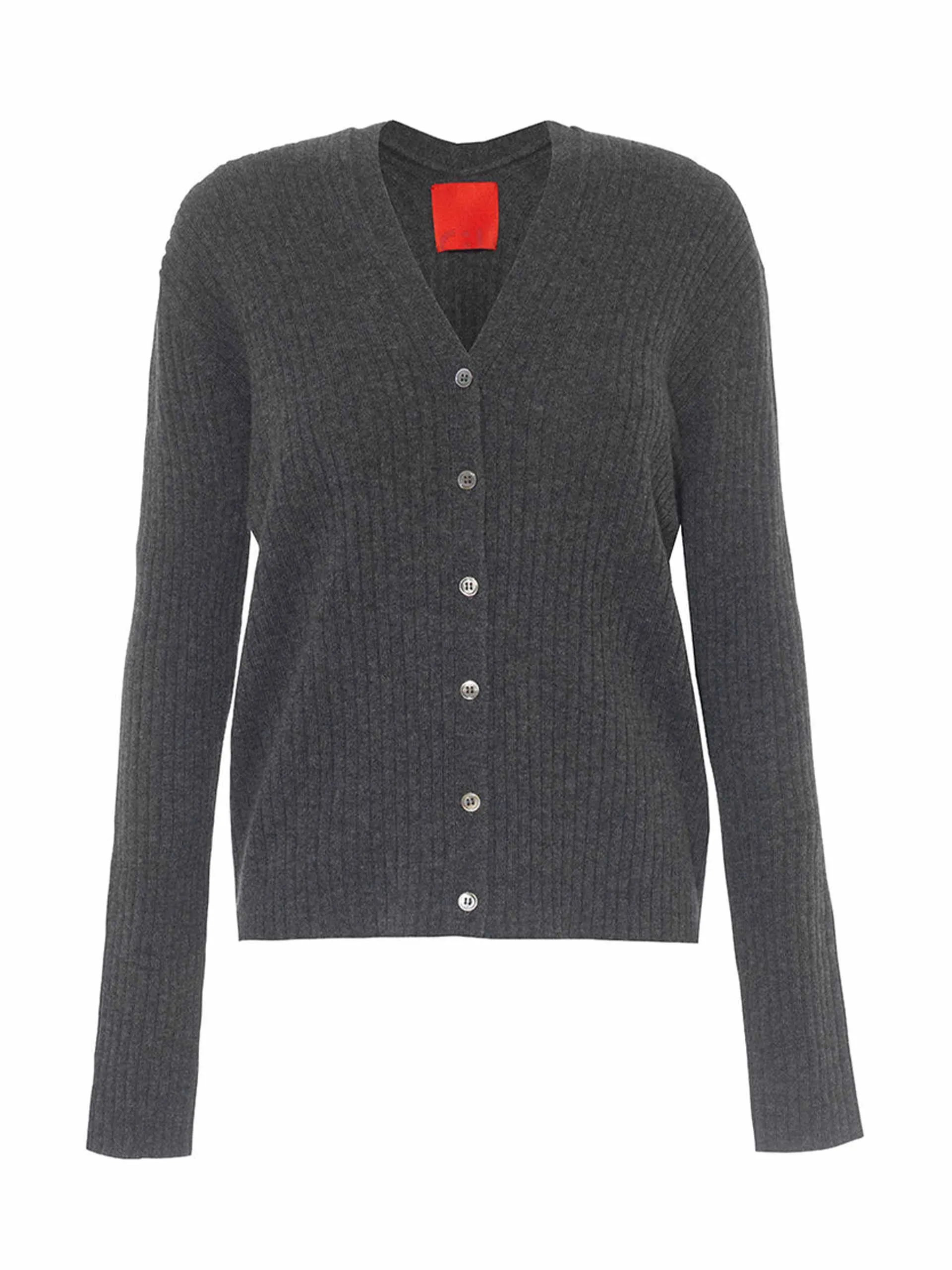 Grey ribbed cashmere cardigan