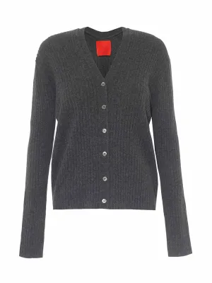 Grey ribbed cashmere cardigan