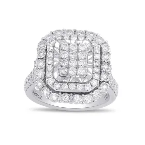 Halo Emerald Shaped Ring with 1.00ct of Laboratory Grown Diamonds in Sterling Silver and Platinum