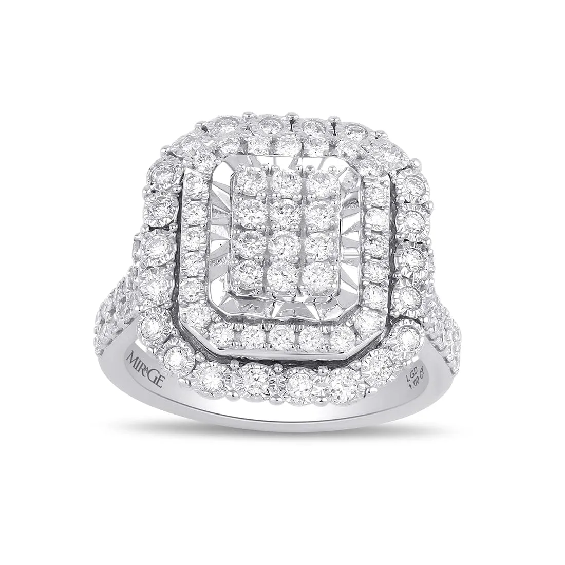 Halo Emerald Shaped Ring with 1.00ct of Laboratory Grown Diamonds in Sterling Silver and Platinum