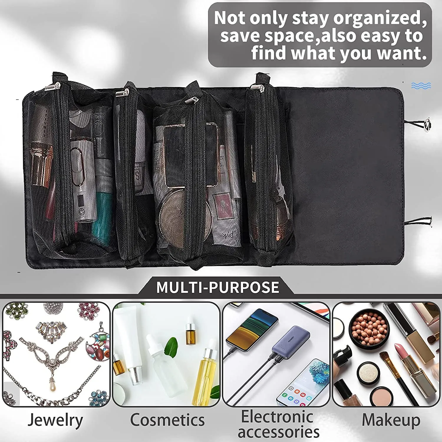 Hanging Roll-Up Makeup Bag
