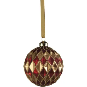 Harlequin Red and Gold Christmas Ball Ornaments, Set of 6