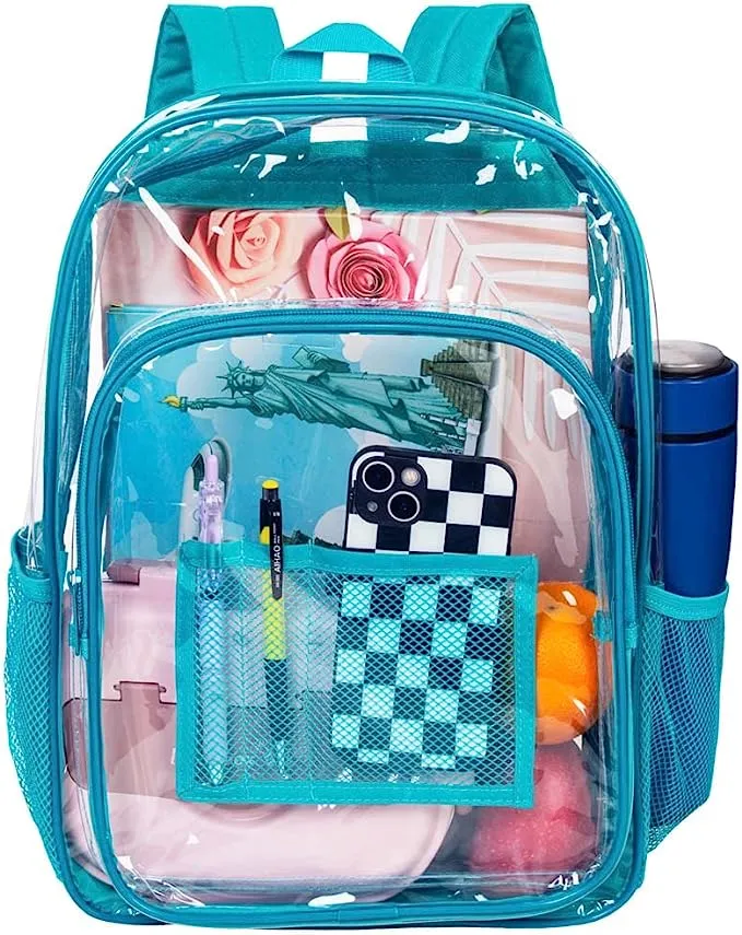 Heavy Duty Turquoise See Through Clear Trendy Backpack