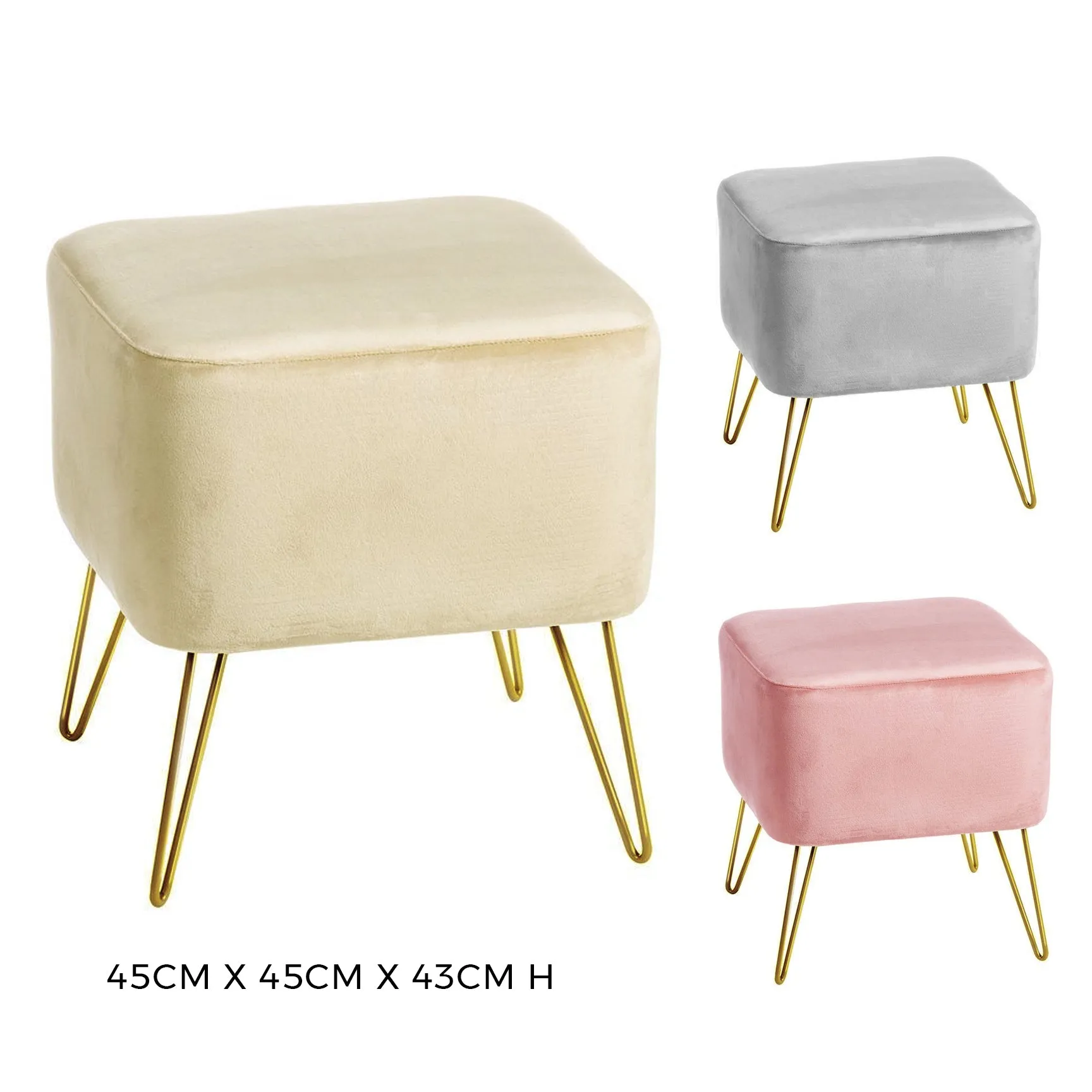 Ikat Velvet Pouf w/ iron legs