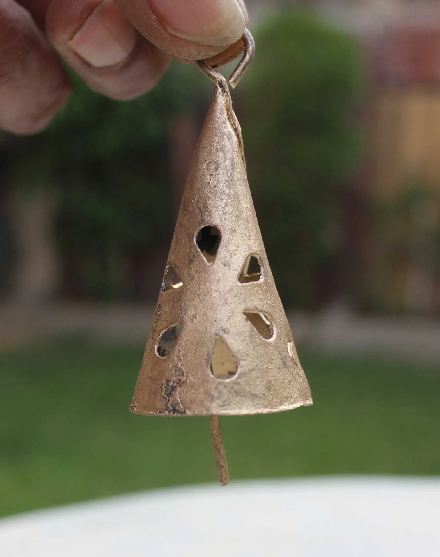 Indian Tin Bells Rustic Chime Shabby Chic Recycled Iron Rustic Cone Shape Bells 2" Inches Height