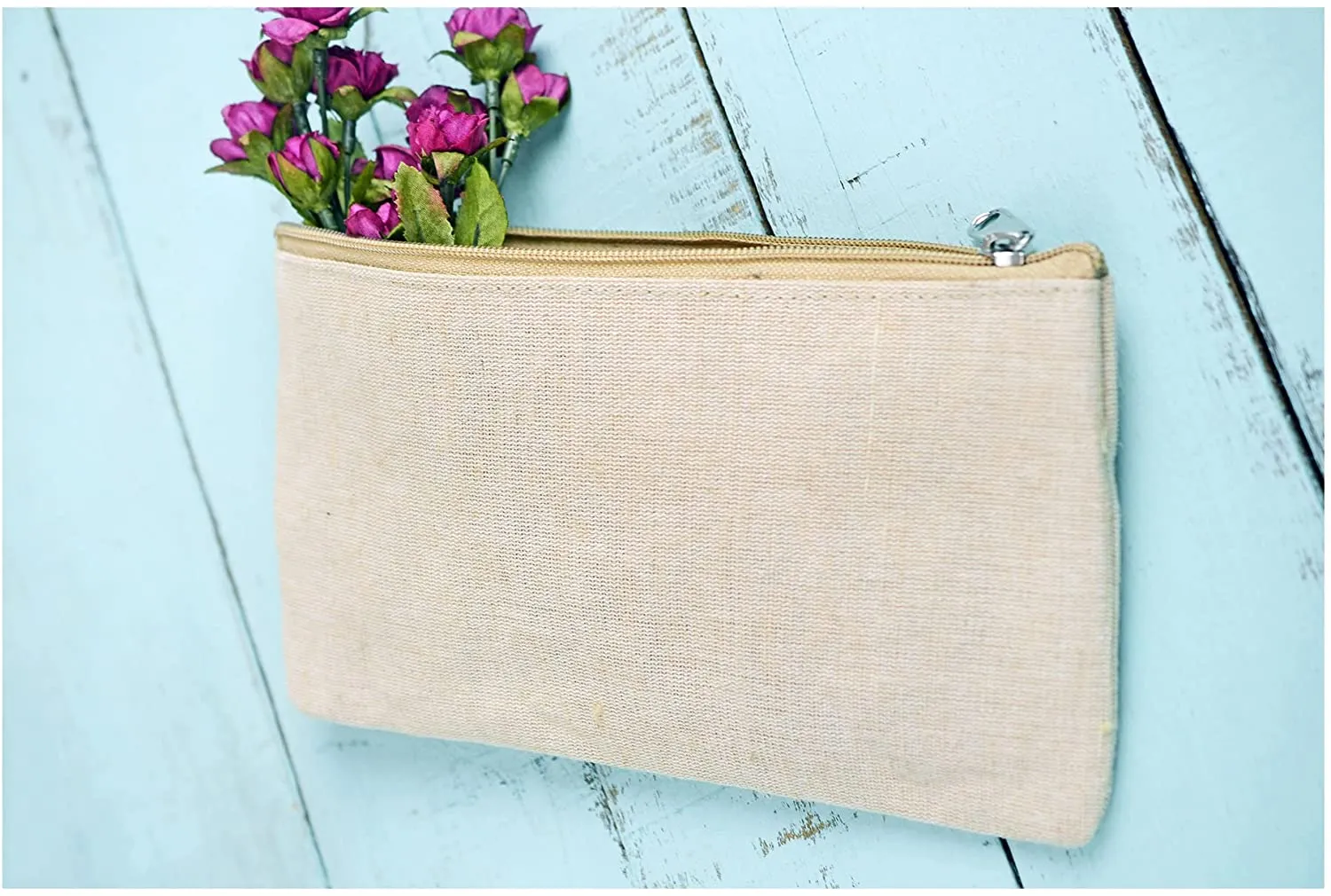 Jute Blend Zipper Pouch Bags, Multi-Purpose Travel Makeup Bag