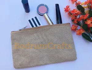Jute Blend Zipper Pouch Bags, Multi-Purpose Travel Makeup Bag