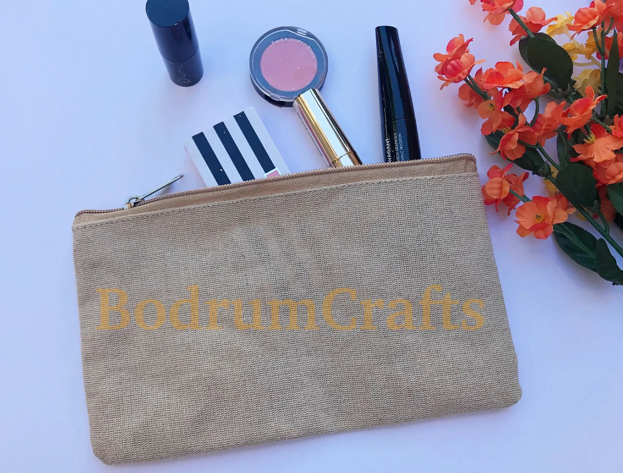 Jute Blend Zipper Pouch Bags, Multi-Purpose Travel Makeup Bag