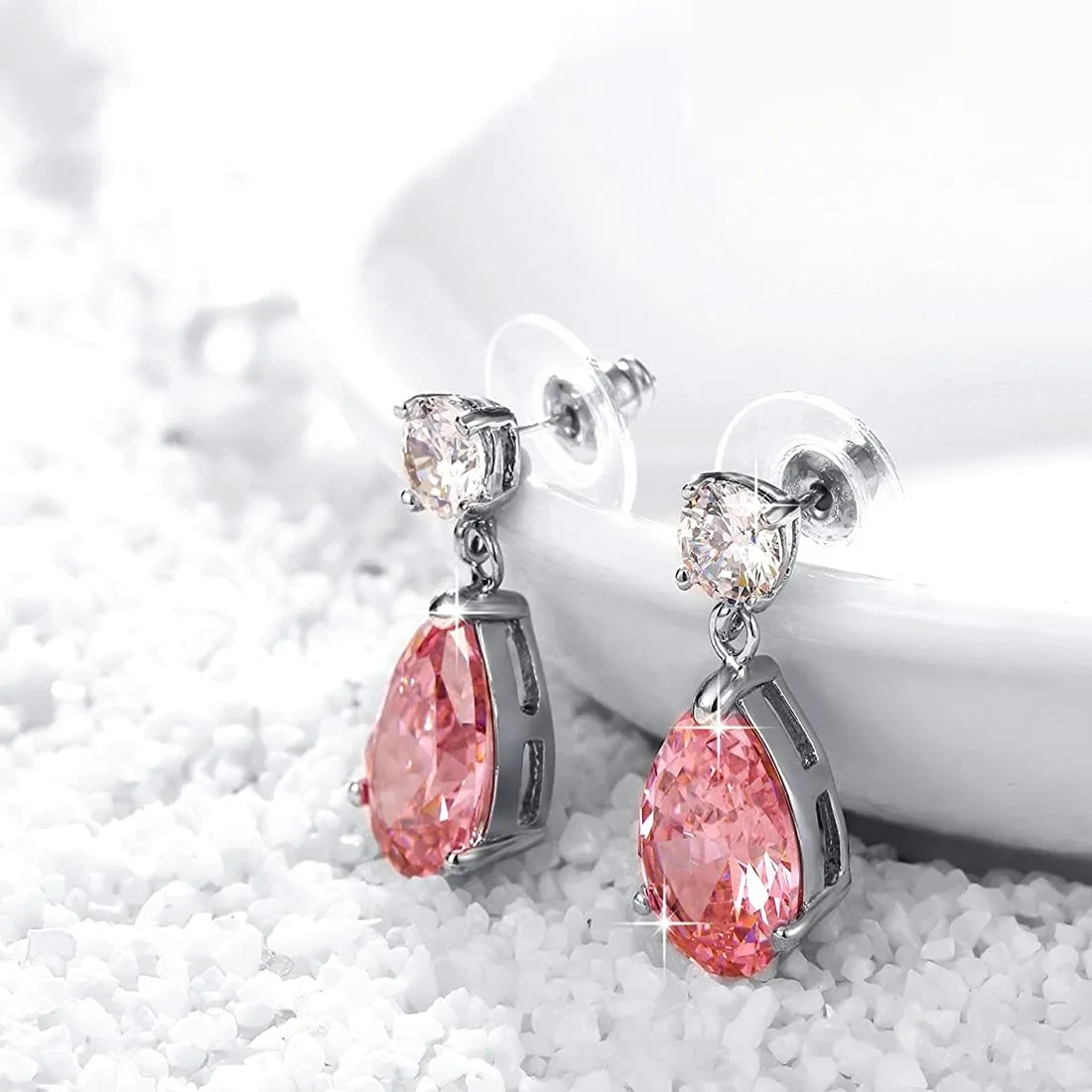 Kairangi Earrings for Women and Girls | Fashion Pink Stone Studded Crystal Drop | Silver Tone Drop Earring | Oval Shaped Drop Earrings | Birthday Gift for Girls and Women Anniversary Gift for Wife