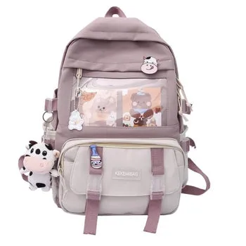 Kawaii Canvas Kekemi Bear Friends Plush Backpack - Kawaii Bag