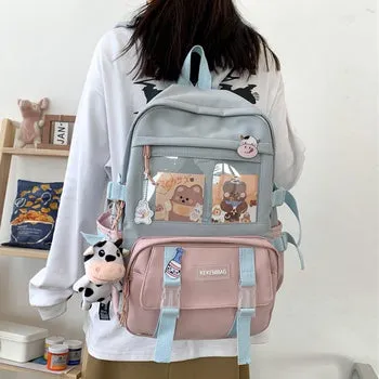 Kawaii Canvas Kekemi Bear Friends Plush Backpack - Kawaii Bag
