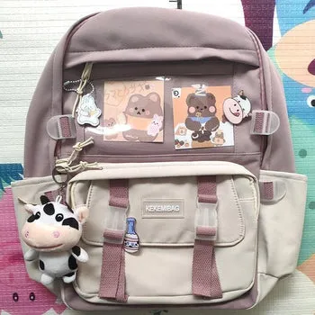 Kawaii Canvas Kekemi Bear Friends Plush Backpack - Kawaii Bag