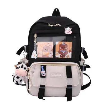 Kawaii Canvas Kekemi Bear Friends Plush Backpack - Kawaii Bag