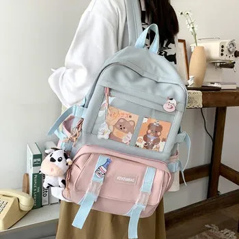 Kawaii Canvas Kekemi Bear Friends Plush Backpack - Kawaii Bag