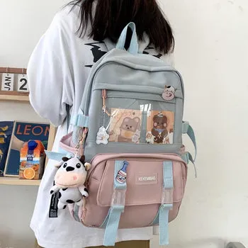 Kawaii Canvas Kekemi Bear Friends Plush Backpack - Kawaii Bag
