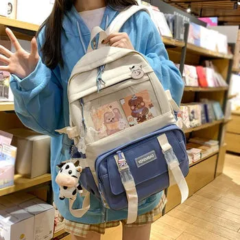 Kawaii Canvas Kekemi Bear Friends Plush Backpack - Kawaii Bag