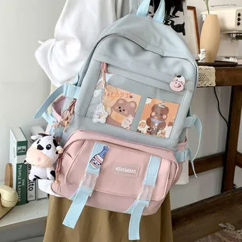 Kawaii Canvas Kekemi Bear Friends Plush Backpack - Kawaii Bag