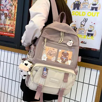 Kawaii Canvas Kekemi Bear Friends Plush Backpack - Kawaii Bag