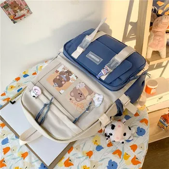 Kawaii Canvas Kekemi Bear Friends Plush Backpack - Kawaii Bag