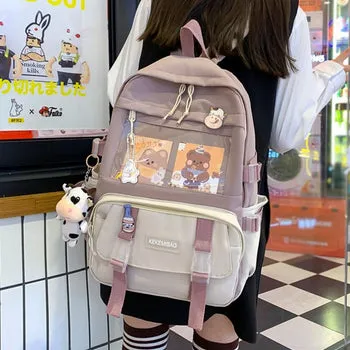 Kawaii Canvas Kekemi Bear Friends Plush Backpack - Kawaii Bag