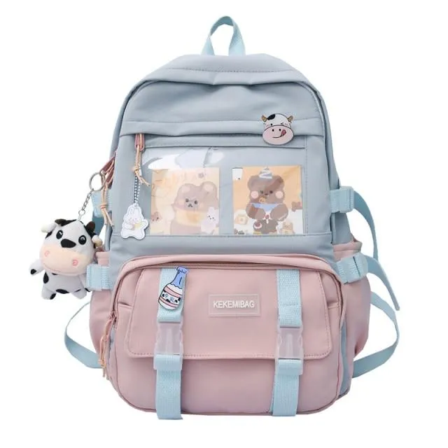 Kawaii Canvas Kekemi Bear Friends Plush Backpack - Kawaii Bag