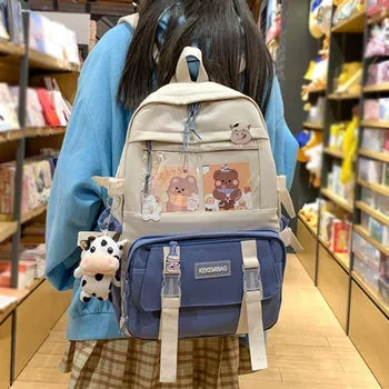 Kawaii Canvas Kekemi Bear Friends Plush Backpack - Kawaii Bag