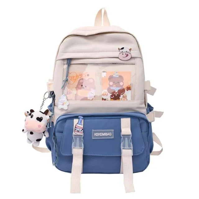 Kawaii Canvas Kekemi Bear Friends Plush Backpack - Kawaii Bag