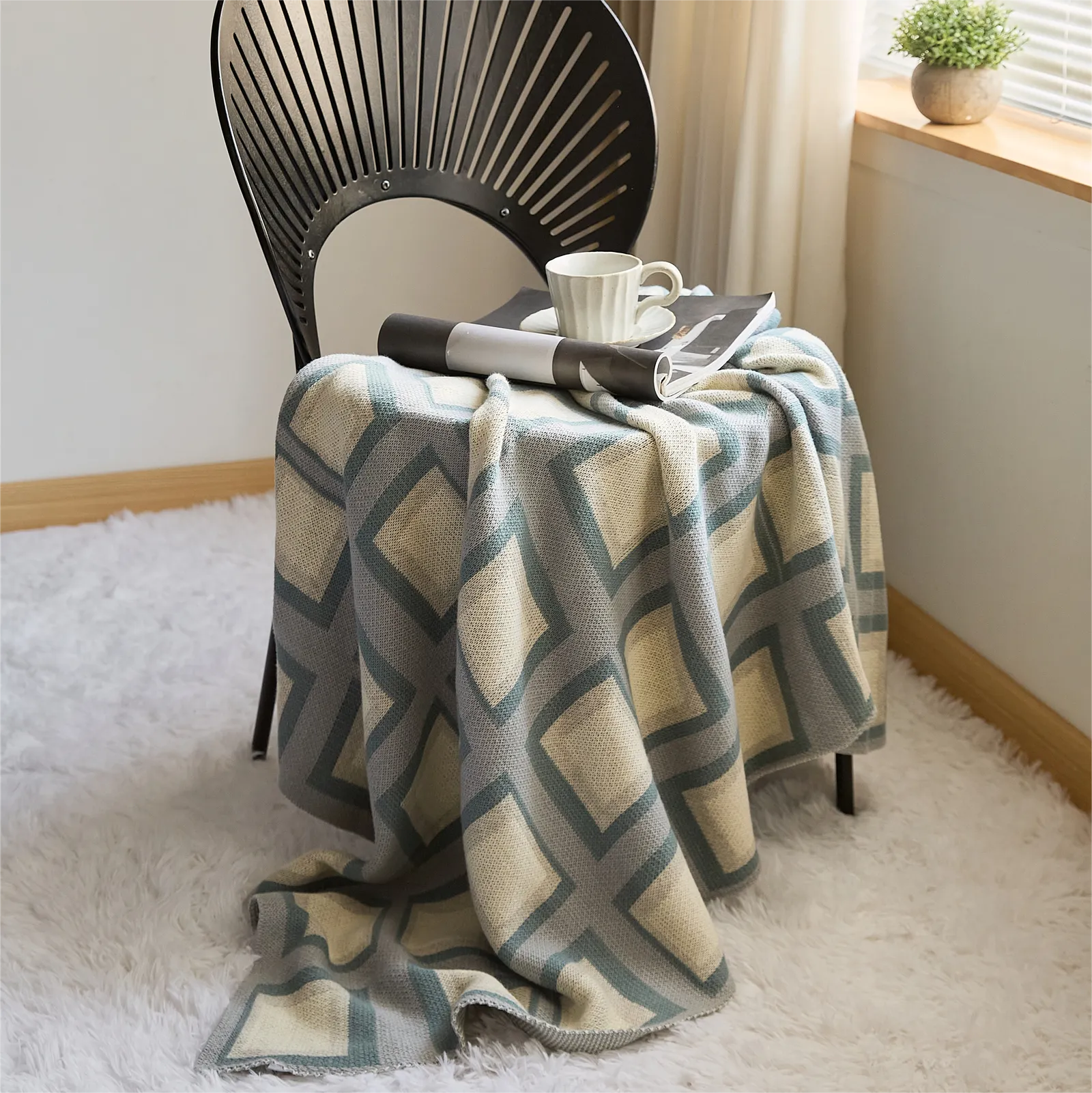 Knitted Quadrate Throw Blanket