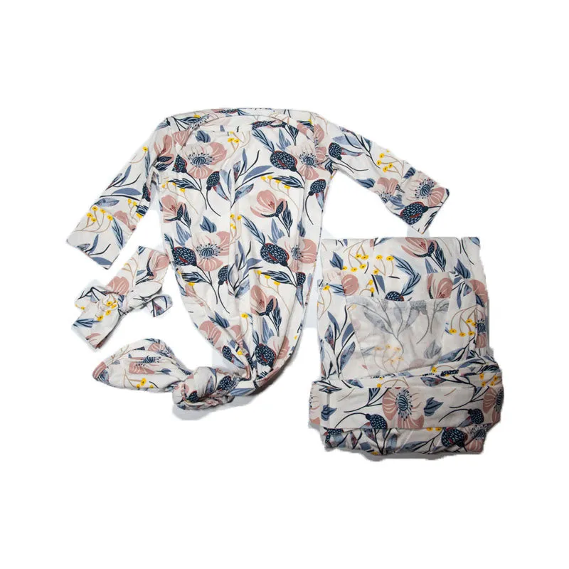 Knotted Gown Gift Bundle w/ Headband & Blanket - (0-3mo)