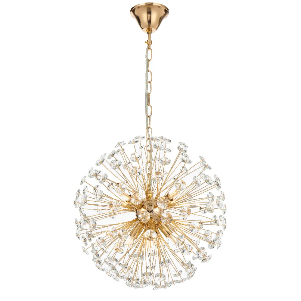 Lerida 8 Light Round Gold with Crystal Pendant