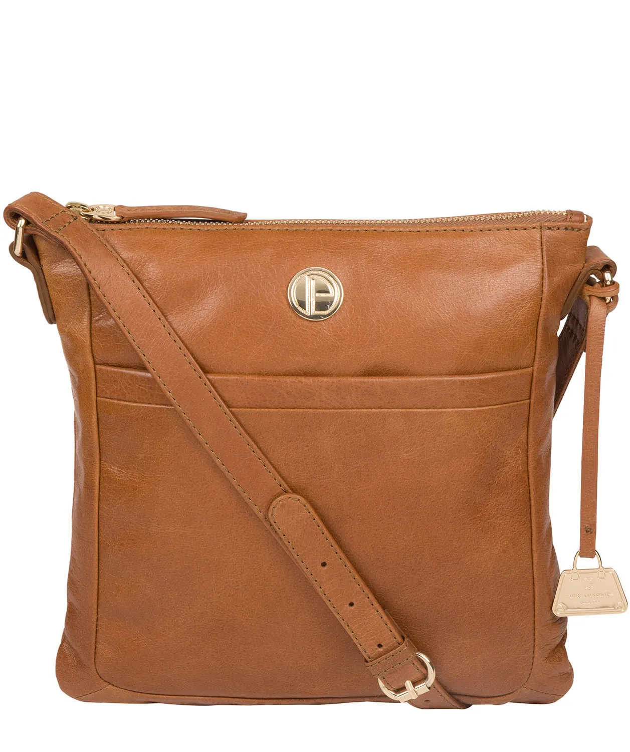 'Lotus' Saddle Tan Leather Cross Body Bag