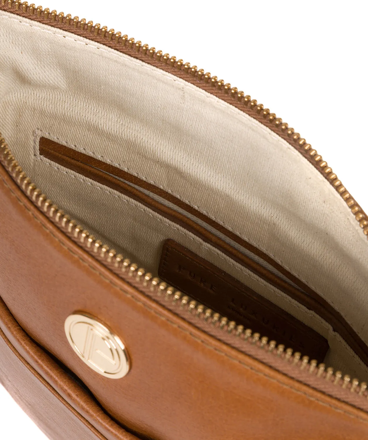 'Lotus' Saddle Tan Leather Cross Body Bag