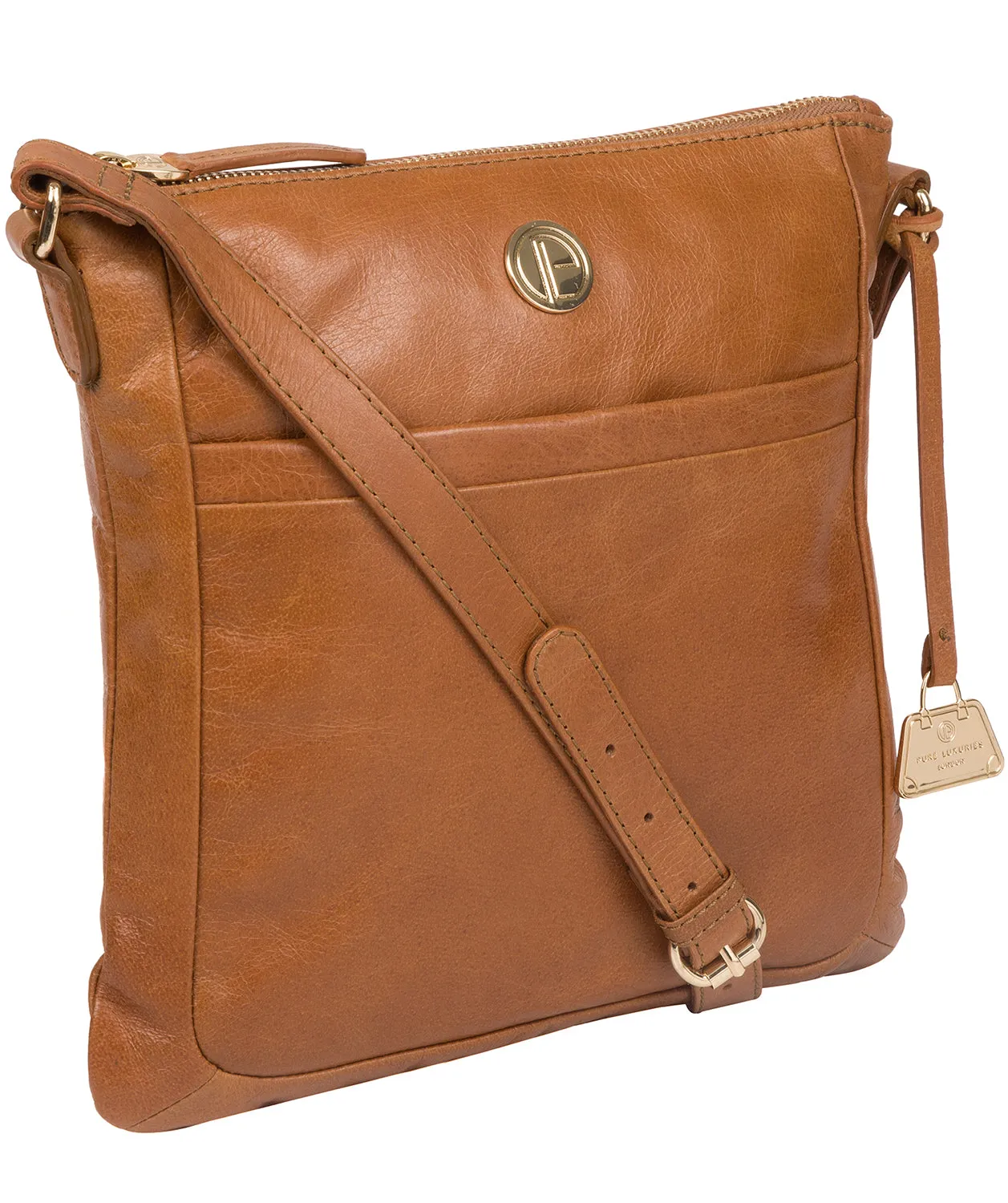 'Lotus' Saddle Tan Leather Cross Body Bag