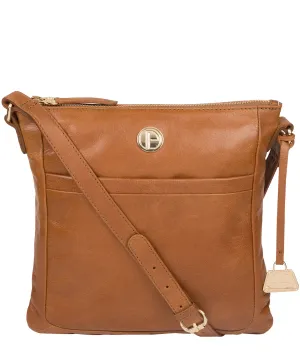 'Lotus' Saddle Tan Leather Cross Body Bag
