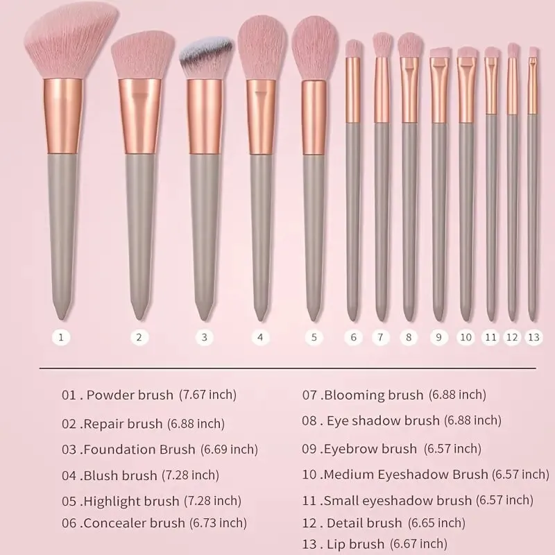 Makeup Brushes Set | 13 Pcs Pink Professional Foundation Eyeshadow Eyeliner Eyeliner Make Up Brushes With Bag