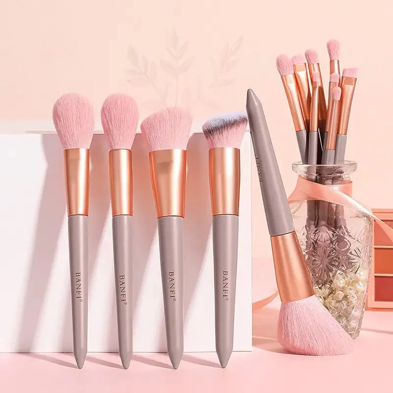 Makeup Brushes Set | 13 Pcs Pink Professional Foundation Eyeshadow Eyeliner Eyeliner Make Up Brushes With Bag