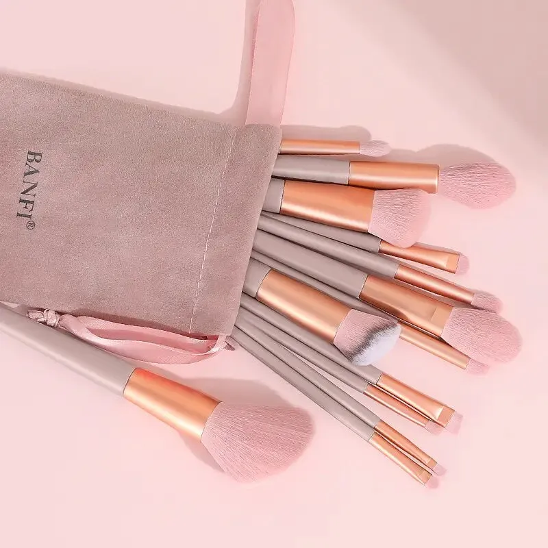 Makeup Brushes Set | 13 Pcs Pink Professional Foundation Eyeshadow Eyeliner Eyeliner Make Up Brushes With Bag
