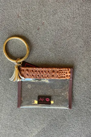 Makeup Junkie In The Clear Bubble Gator Cognac Wristlet