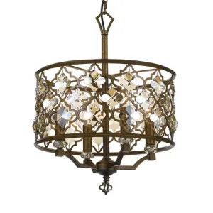Mimosa 43cm Crystal and Aged Brass Drum Pendant