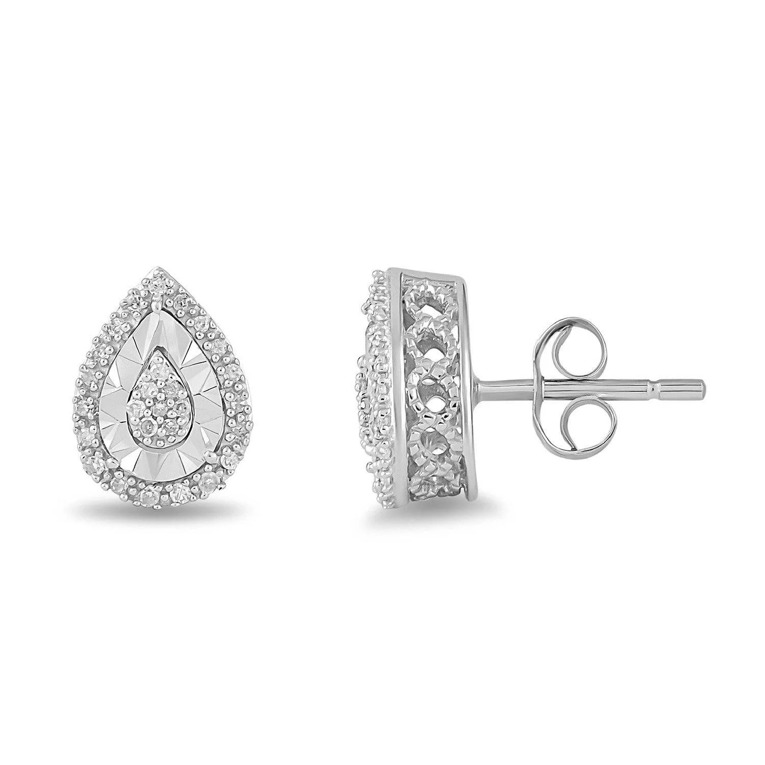 Miracle Halo Pear Stud Earrings with 0.10ct of Diamonds in Sterling Silver
