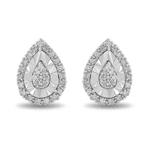 Miracle Halo Pear Stud Earrings with 0.10ct of Diamonds in Sterling Silver