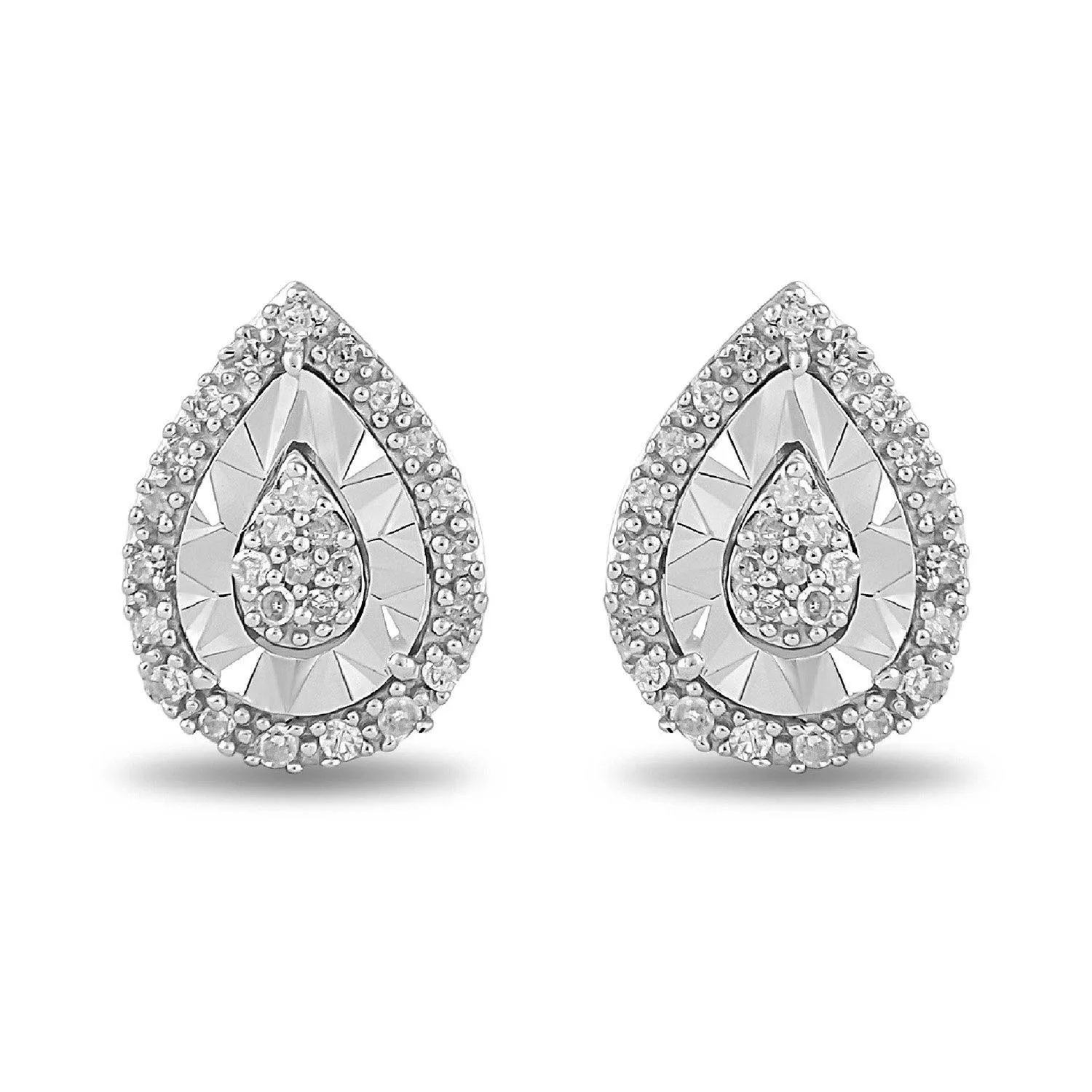 Miracle Halo Pear Stud Earrings with 0.10ct of Diamonds in Sterling Silver