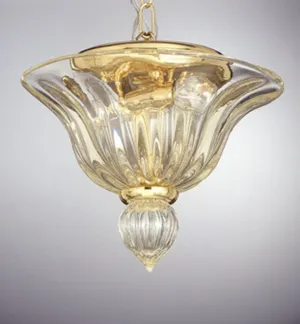 Murano Glass Ceiling Light Fixture With Gold Glass