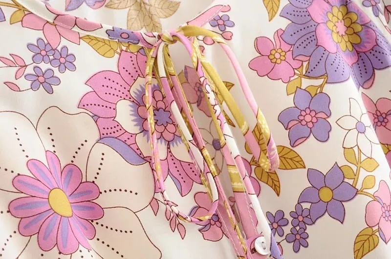 New Bohemian Lace-up Pink Floral Romper