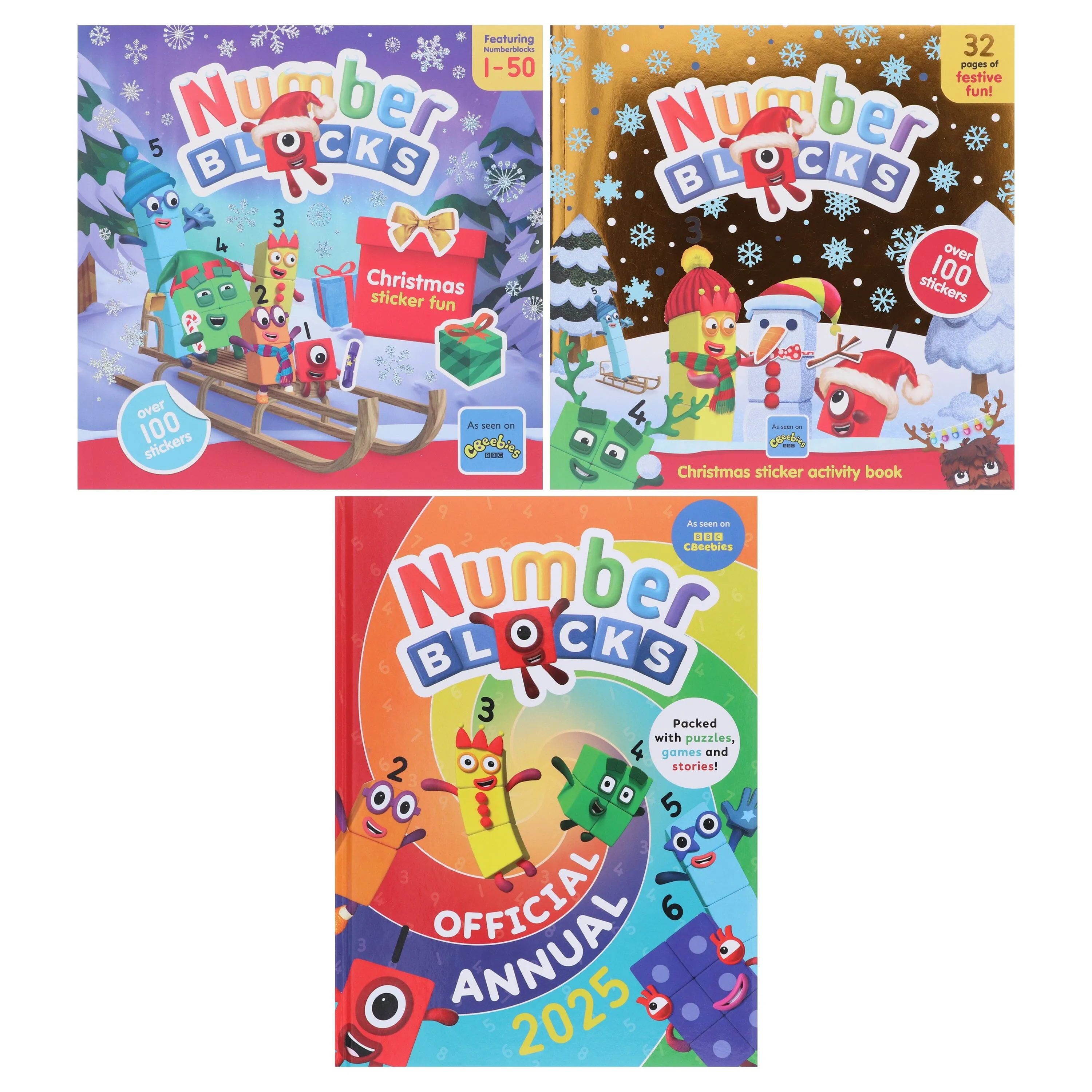 Numberblocks Christmas Collection 3 Books Set and A Children's Nursery Red Schoolbag for Boys & Girls- Ages 1-7 - Paperback/Hardback