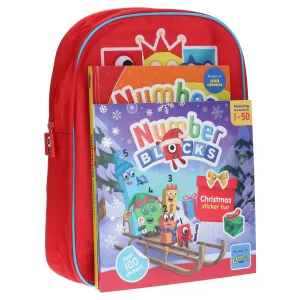 Numberblocks Christmas Collection 3 Books Set and A Children's Nursery Red Schoolbag for Boys & Girls- Ages 1-7 - Paperback/Hardback