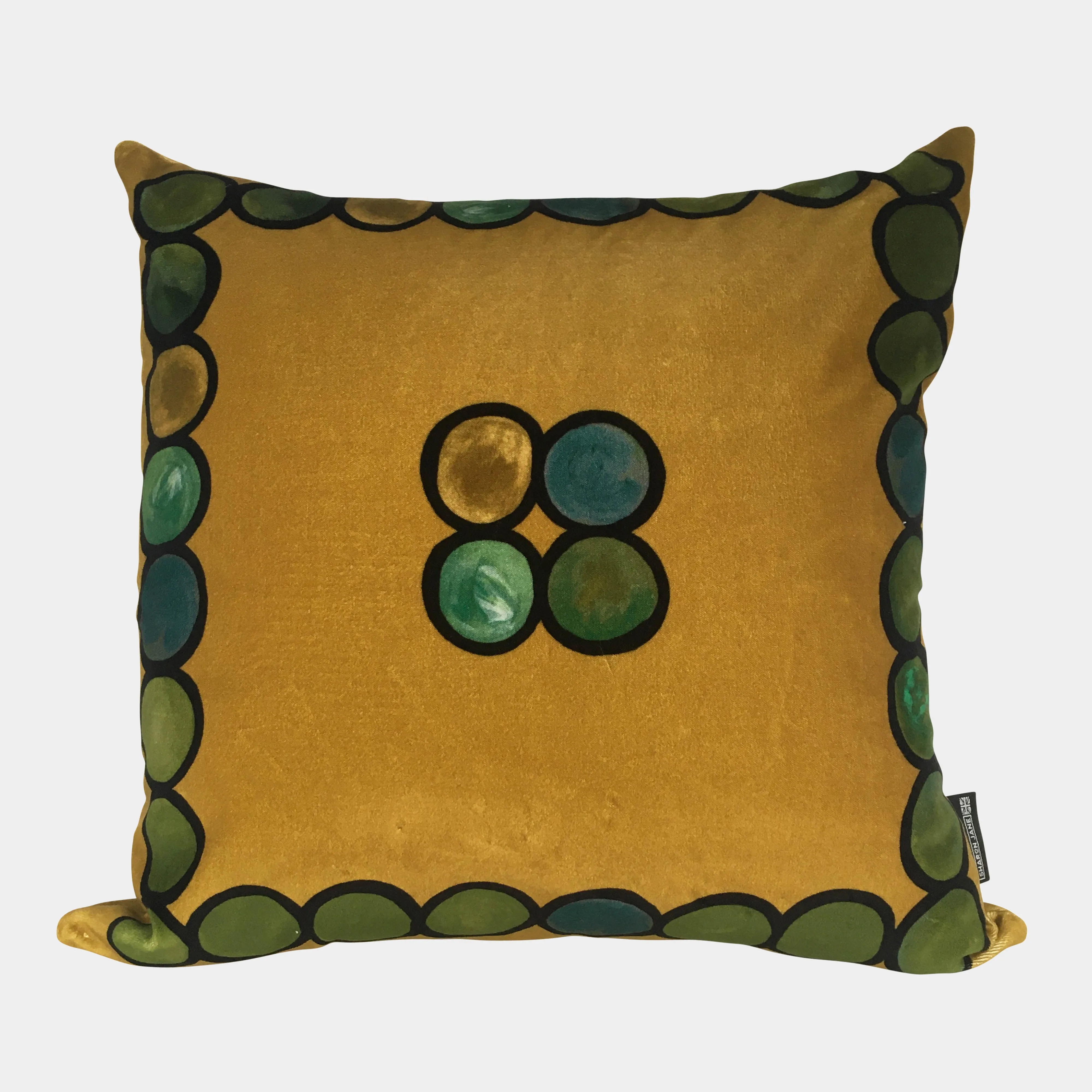 Ombré Circle Velvet Cushion - Ochre   Green