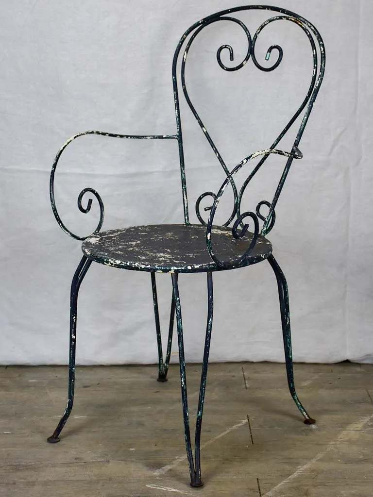 Pair of heart-back garden armchairs with black painted finish