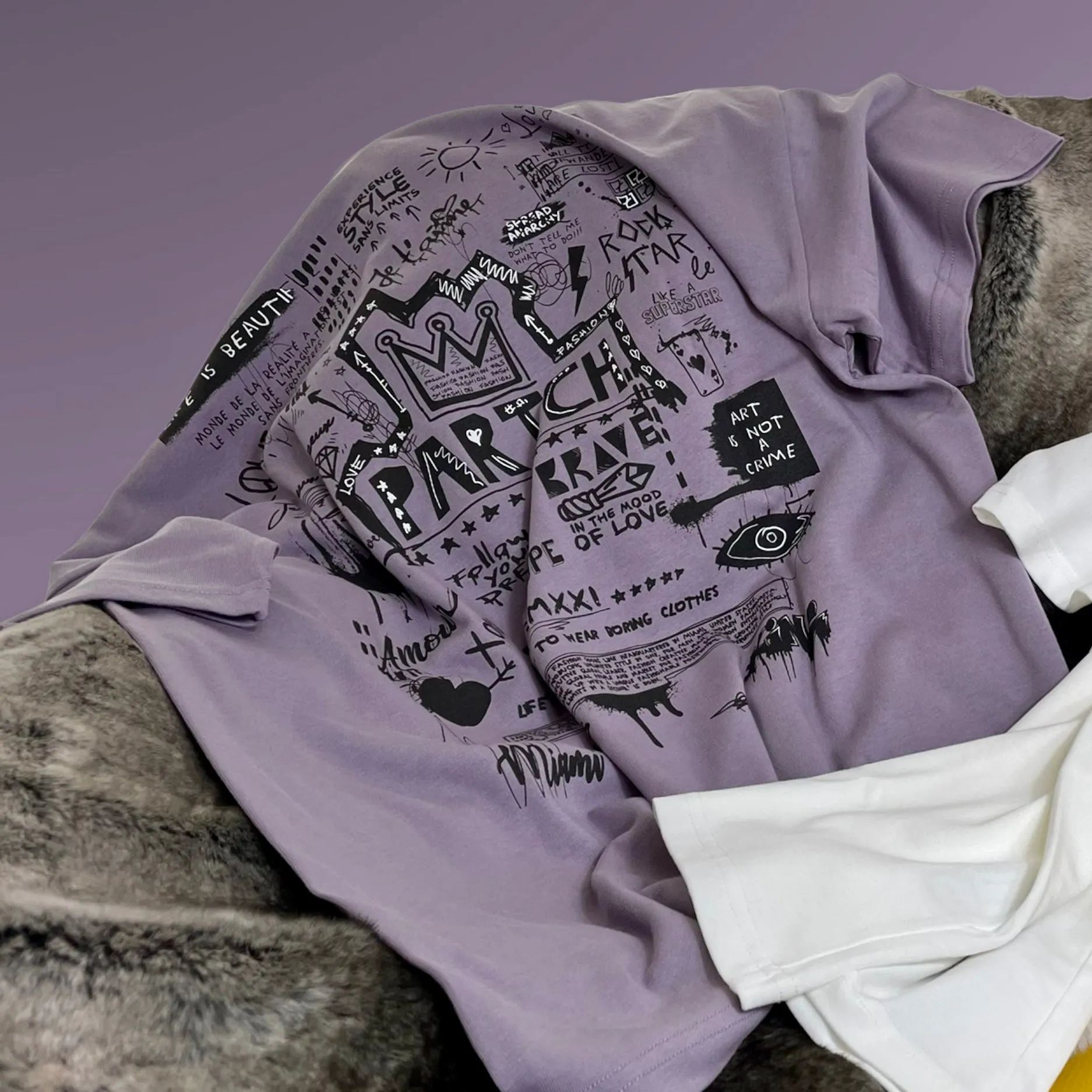 Partch Pop Love Oversized Tee Purple Cotton
